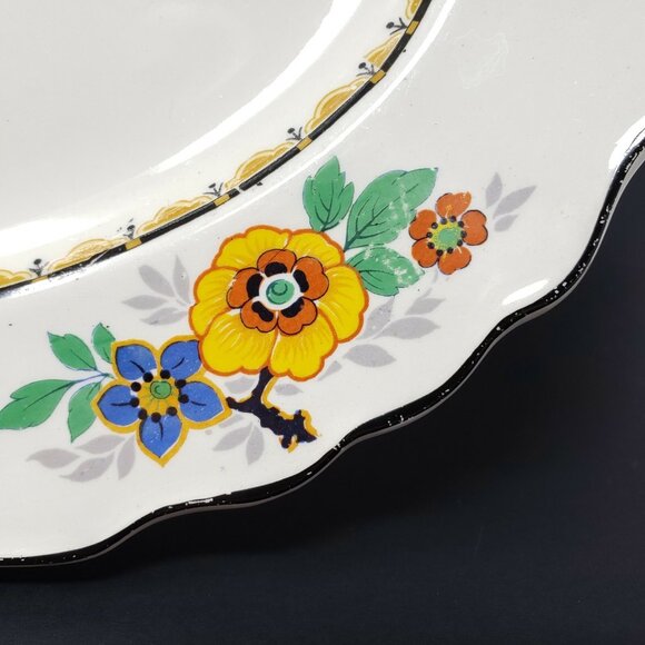 Art Deco Platter Myott Son & Co 2635 Black Edge Floral 11.75" Stafford - Picture 5 of 9